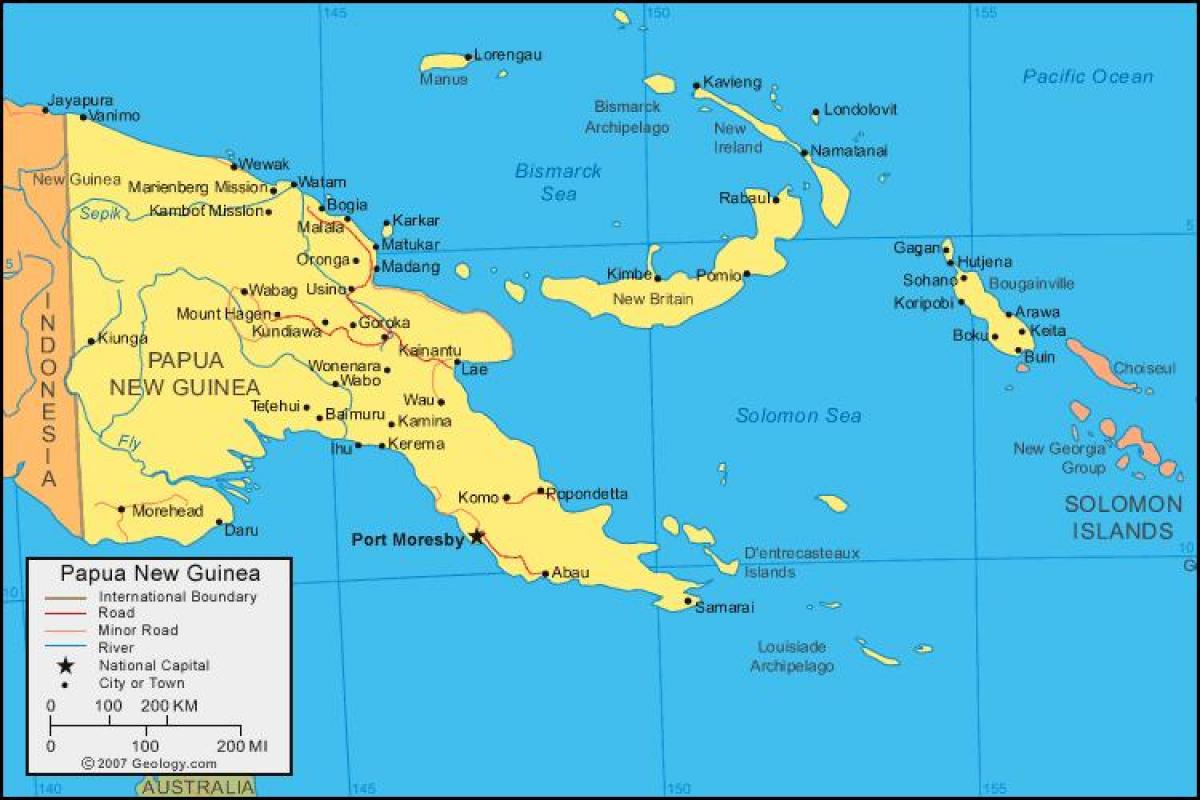 Karte von papua-Neuguinea und den umliegenden Ländern